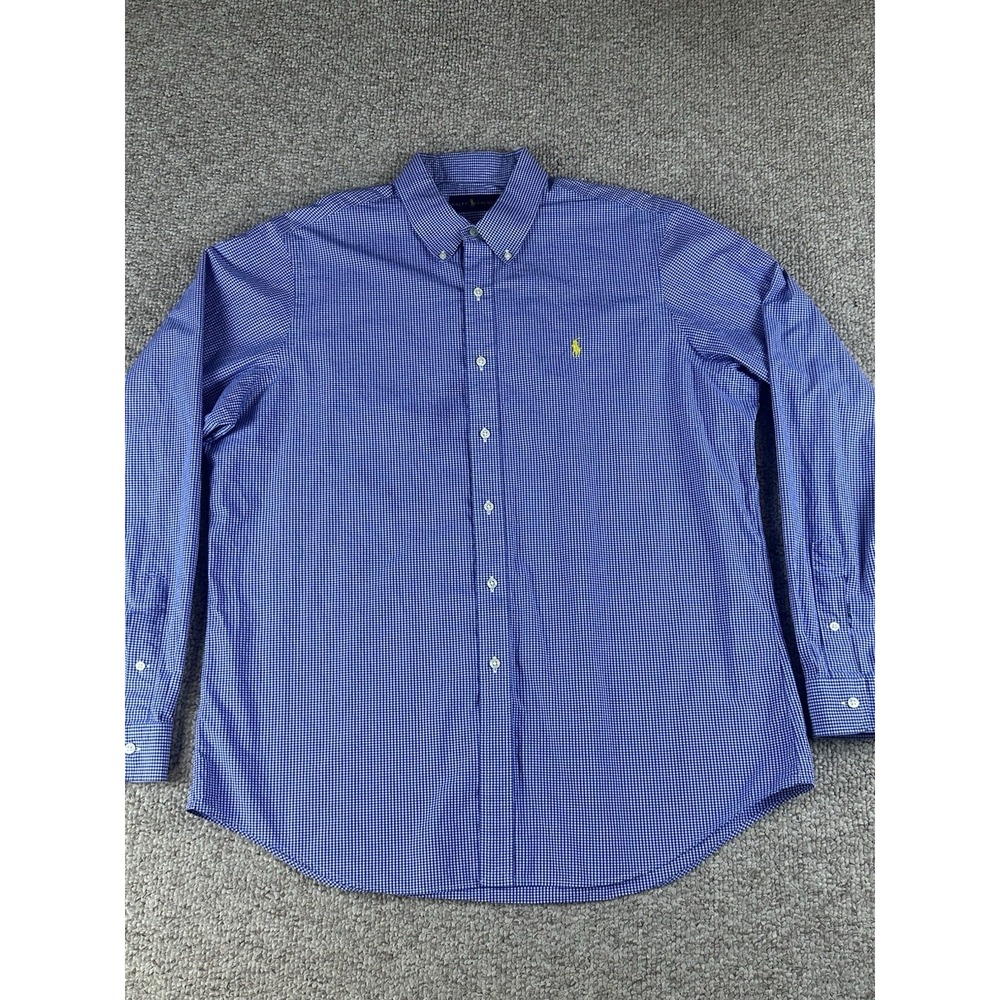 Ralph Lauren Men's Dress Shirt Size XL Small Pony Blue Pin Check Business